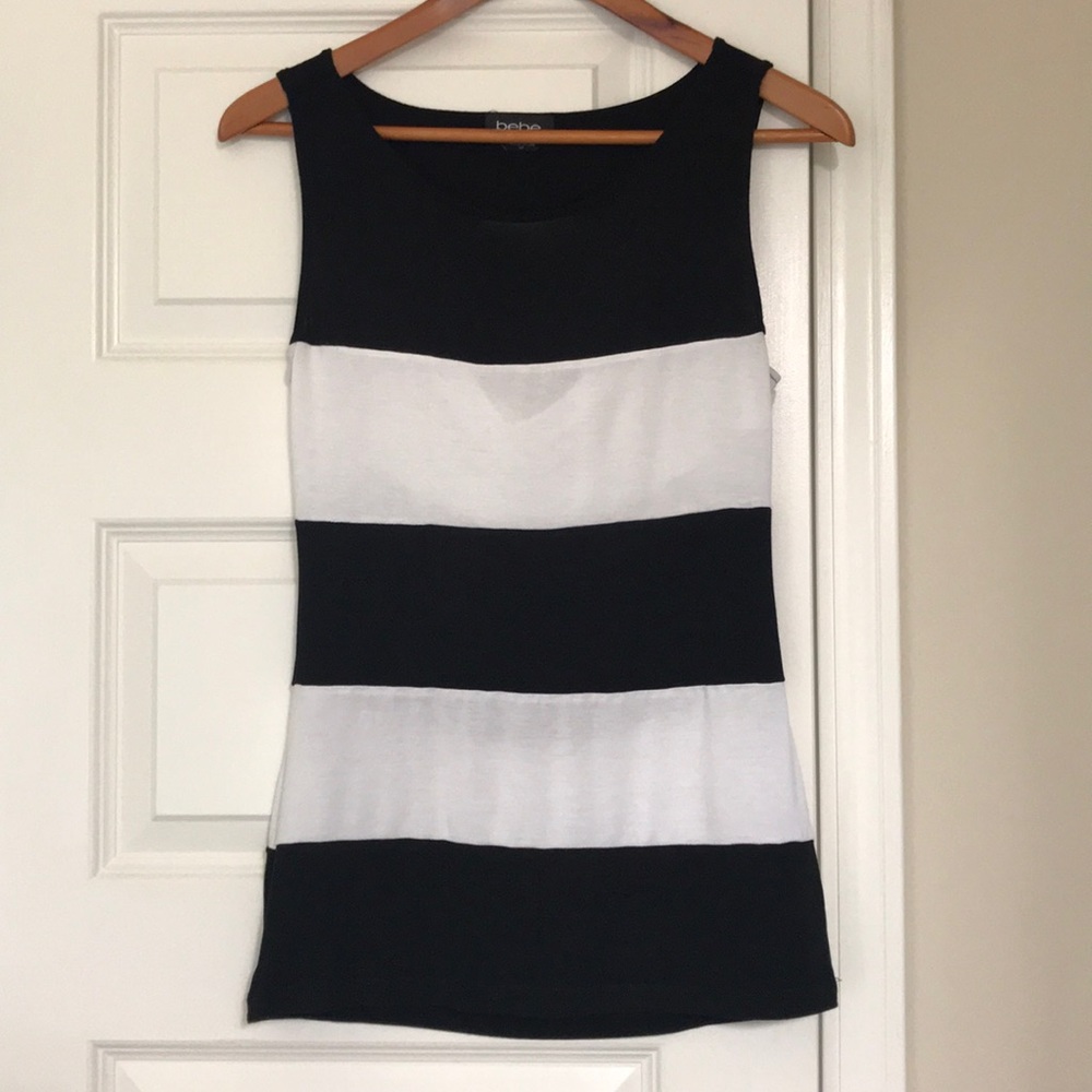 Bebe Black- White Striped Top, Size S/P